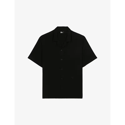 The Kooples Mens Black Relaxedf-fit Short-sleeve Woven Shirt