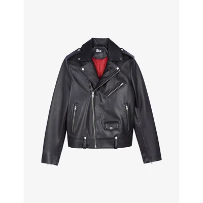 THE KOOPLES MENS BLACK STRAIGHT-CUT NOTCHED-COLLAR LEATHER JACKET