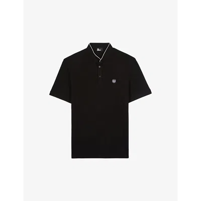 The Kooples Logo-embroidered Regular-fit Cotton-pique Polo In Black / White