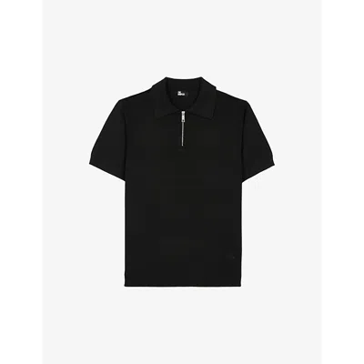 THE KOOPLES THE KOOPLES MENS BLACK ZIP-NECK REGULAR-FIT KNITTED POLO T-SHIRT