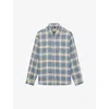 THE KOOPLES THE KOOPLES MEN'S BLUE GREY CHECK-PATTERN CLASSIC-COLLAR WOVEN SHIRT