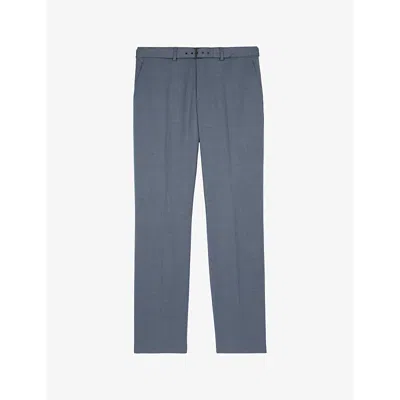 The Kooples Mens Self-belt Regular-fit, Straight-leg Stretch-wool Trousers Blue