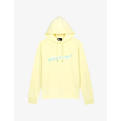 The Kooples Mens Bright Yellow Slogan-print Relaxed-fit Cotton Hoody