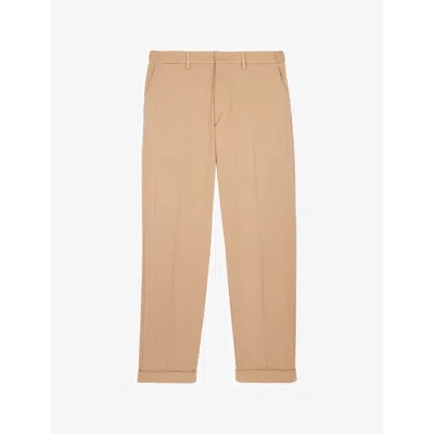 The Kooples Mens Camel Pressed-crease Straight-leg Cotton Trousers