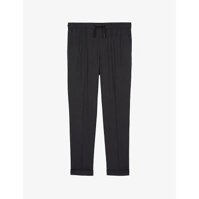 The Kooples Mens Dark Grey Elasticated-waist Tapered-leg Stretch-woven Trousers