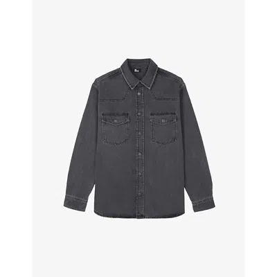 The Kooples Mens Dark Grey Patch-pocket Regular-fit Denim Shirt