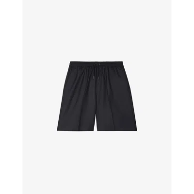 The Kooples Mens Dark Navy Drawstring-waist Relaxed-fit Wool Shorts