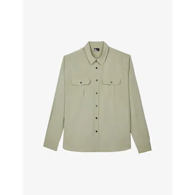 The Kooples Mens Kaki Grey Classic-collar Straight-cut Woven Shirt