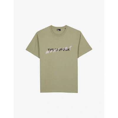 The Kooples Mens Kaki Grey Slogan-print Regular-fit Cotton T-shirt