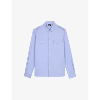 The Kooples Mens Light Blue Chevron-weave Straight-cut Cotton Shirt