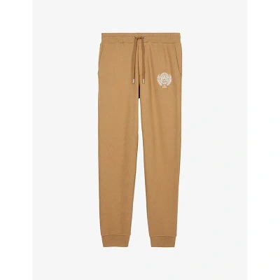The Kooples Mens Light Brown Graphic-print Relaxed-fit Cotton-jersey Jogging Bottoms