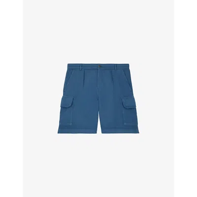The Kooples Mens Middle Navy Patch-pocket Regular-fit Cotton And Linen-blend Shorts
