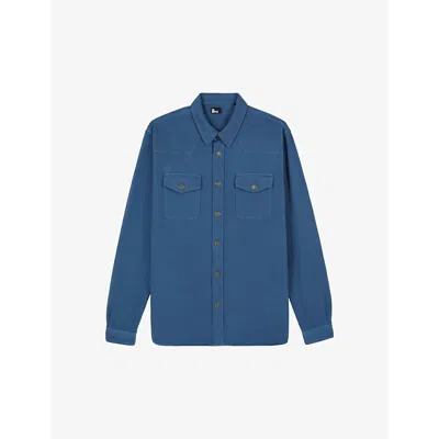 The Kooples Mens Middle Navy Patch-pocket Relaxed-fit Denim Shirt