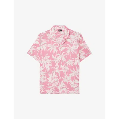 The Kooples Mens Pink-white Palm-tree Print Short-sleeve Woven Shirt