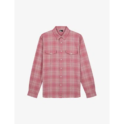 The Kooples Mens Pink Wood Check-print Relaxed-fit Stretch-cotton Shirt