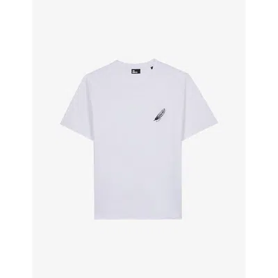 The Kooples Mens White Feather-print Regular-fit Short-sleeve Cotton T-shirt