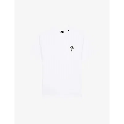 The Kooples Mens White Palm Tree-embroidered Cotton T-shirt
