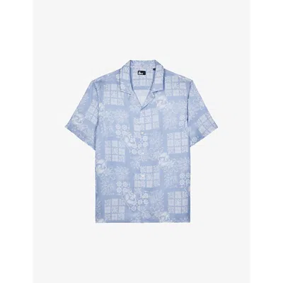 The Kooples Bandana-print Short-sleeve Woven Shirt In White / Sky Blue