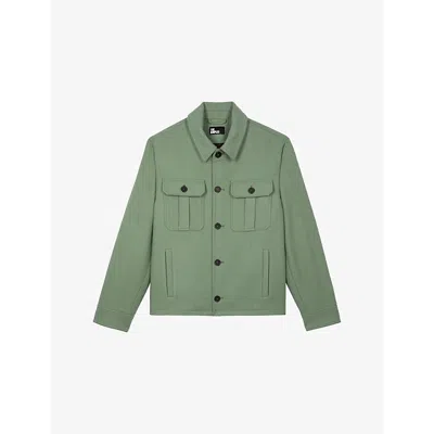 The Kooples Mens  Chest-pocket Wool-blend Jacket In Green