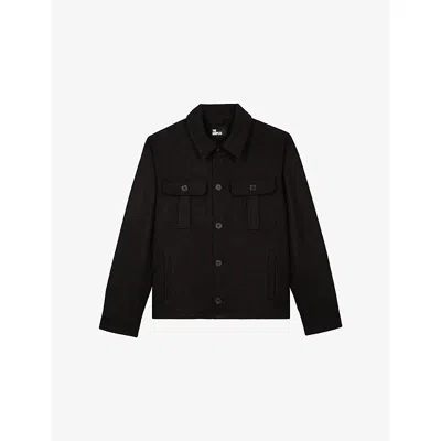 The Kooples Mens  Chest-pocket Wool-blend Jacket In Black