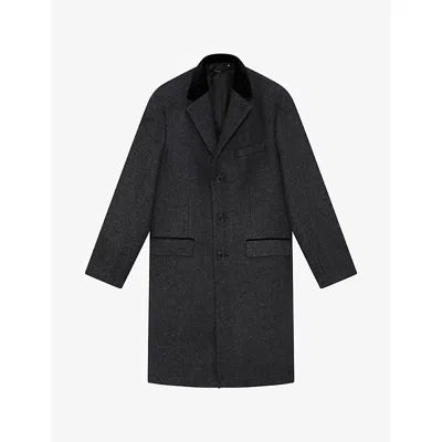 The Kooples Mens Anthracite Notched-collar Single-breasted Wool Coat In Gray