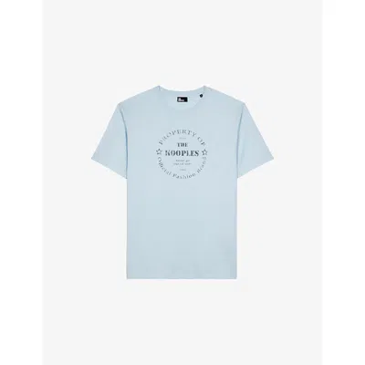 The Kooples Mens  Branded-print Short-sleeved Cotton-jersey T-shirt In Blue