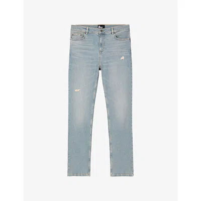 The Kooples Mens  Distressed Slim-fit Stretch-denim Jeans In Blue