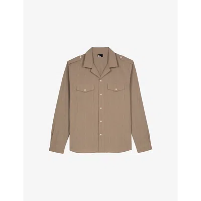 The Kooples Mens  Patch-pocket Long-sleeved Cotton Overshirt In Beige / Brown / Black