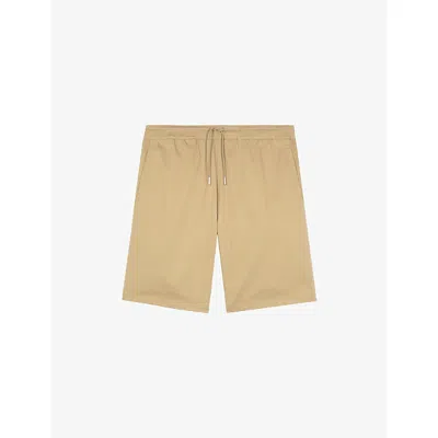 The Kooples Mens Beige Drawstring-waist Regular-fit Stretch-cotton Shorts In Brown