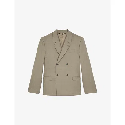 The Kooples Mens Double-breasted Notched-lapels Wool Suit Jacket Beige Melange