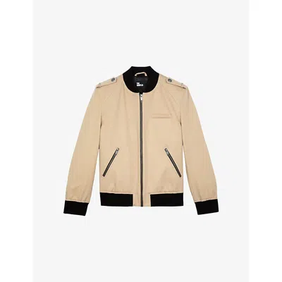 The Kooples Mens Beige Straight-cut Regular-fit Cotton Jacket In Multi