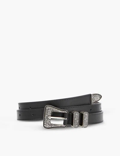 The Kooples Mens Bla01 Engraved Buckle Leather Belt