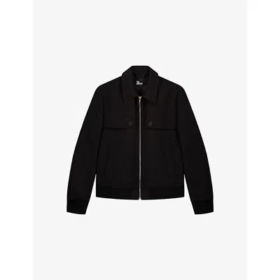The Kooples Mens Black Bib-collar Zip-up Woven Jacket Xl