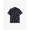 The Kooples Mens Floral-print Short-sleeve Woven Shirt Black Blue In Black Blue
