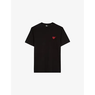 The Kooples Mens  Brand-embroidered Short-sleeved Cotton-jersey T-shirt In Black