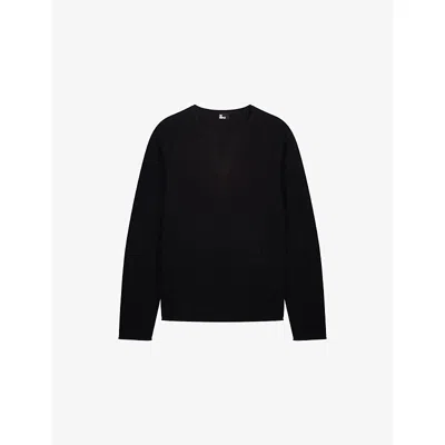 The Kooples Mens Black Brand-embroidered Tunisian-collar Cotton-knit Sweatshirt Xl