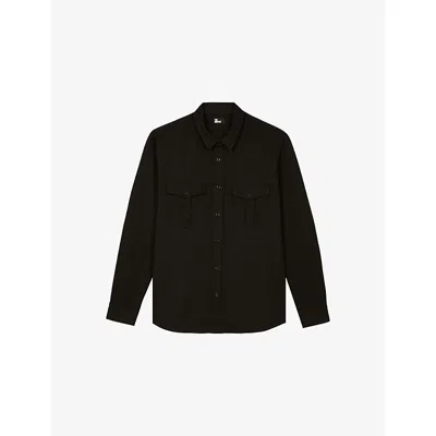 The Kooples Mens Black Chest-pocket Long-sleeved Stretch-woven Shirt Xs