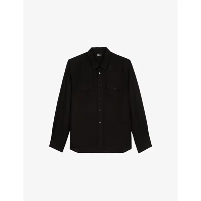 The Kooples Mens  Classic-collar Relaxed Linen-blend Shirt In Black