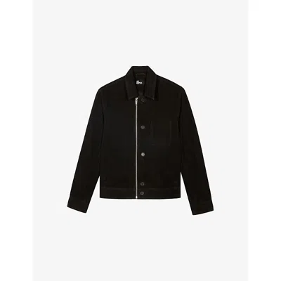 The Kooples Mens Black Collared Zip-up Leather Jacket Xl