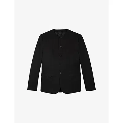 The Kooples Mens Black Collarless Regular-fit Cotton And Linen-blend Jacket