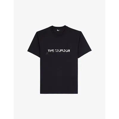 The Kooples Mens  Crewneck Brand-print Cotton-jersey T-shirt In Black