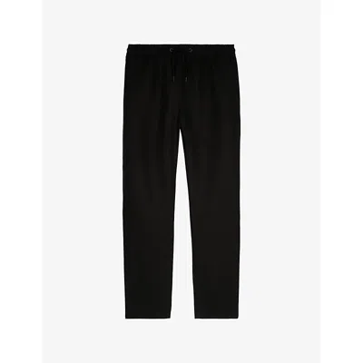 The Kooples Mens Black Drawstring-waist Regular-fit Linen-blend Trousers