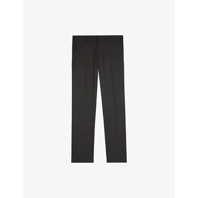 The Kooples Mens Black Grey Micro-check Regular-fit Stretch Wool-blend Suit Trousers