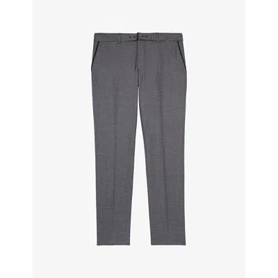 The Kooples Mens Black Grey Regular-fit Straight-leg Belted Wool Trousers