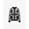 The Kooples Mens Black Grey Union Jack-intarsia Regular-fit Knitted Jumper In Gray