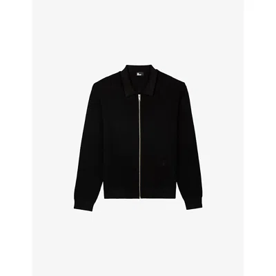 The Kooples Mens  Honeycomb Knitted Cardigan In Black