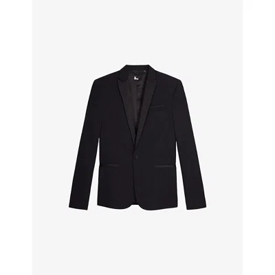 The Kooples Mens Black Regular-fit Single-breasted Wool Blazer