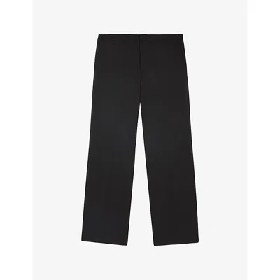 The Kooples Mens Black Semi-elasticated Wide-leg Stretch Wool-blend Trousers In Burgundy