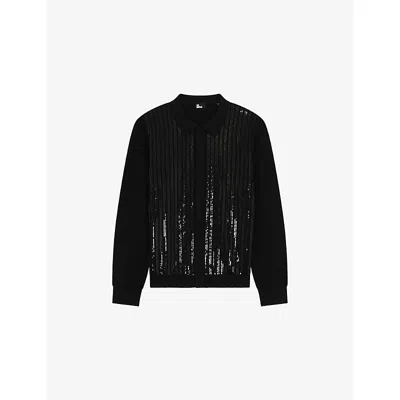 The Kooples Mens Black Sequin-embellished Knitted Cardigan In Multi