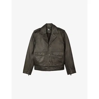 The Kooples Mens Black Side-pocket Zipped-cuff Leather Jacket Xs